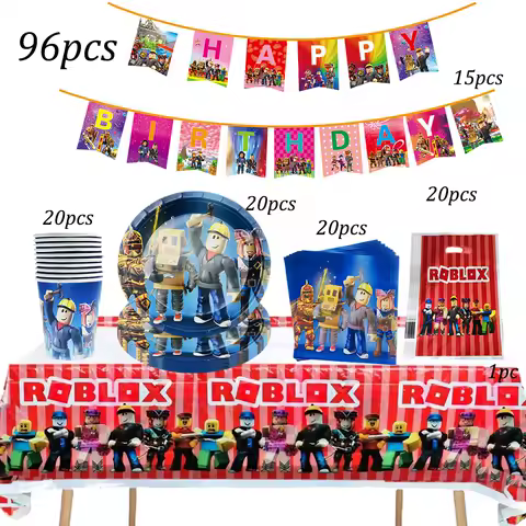 Roblox Birthday Party Decorations Supplie Celebration Party Disposable banner pennant Tablecloth Cup Plate paper Baby Shower set