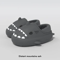 Comwarm Winter Shark Slippers For Women Men Indoor Warm Cartoon Plush Cotton Shoes New Adults Kids Waterproof Furry Shark Shoes