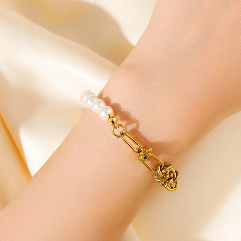 EILIECK 316L Edelstahl Asymmetrisches Perlenketten-Halsketten-Armband-Set für Damen, Modisches Silberfarbenes Wasserdichtes Schmuckgeschenk – Detail 11