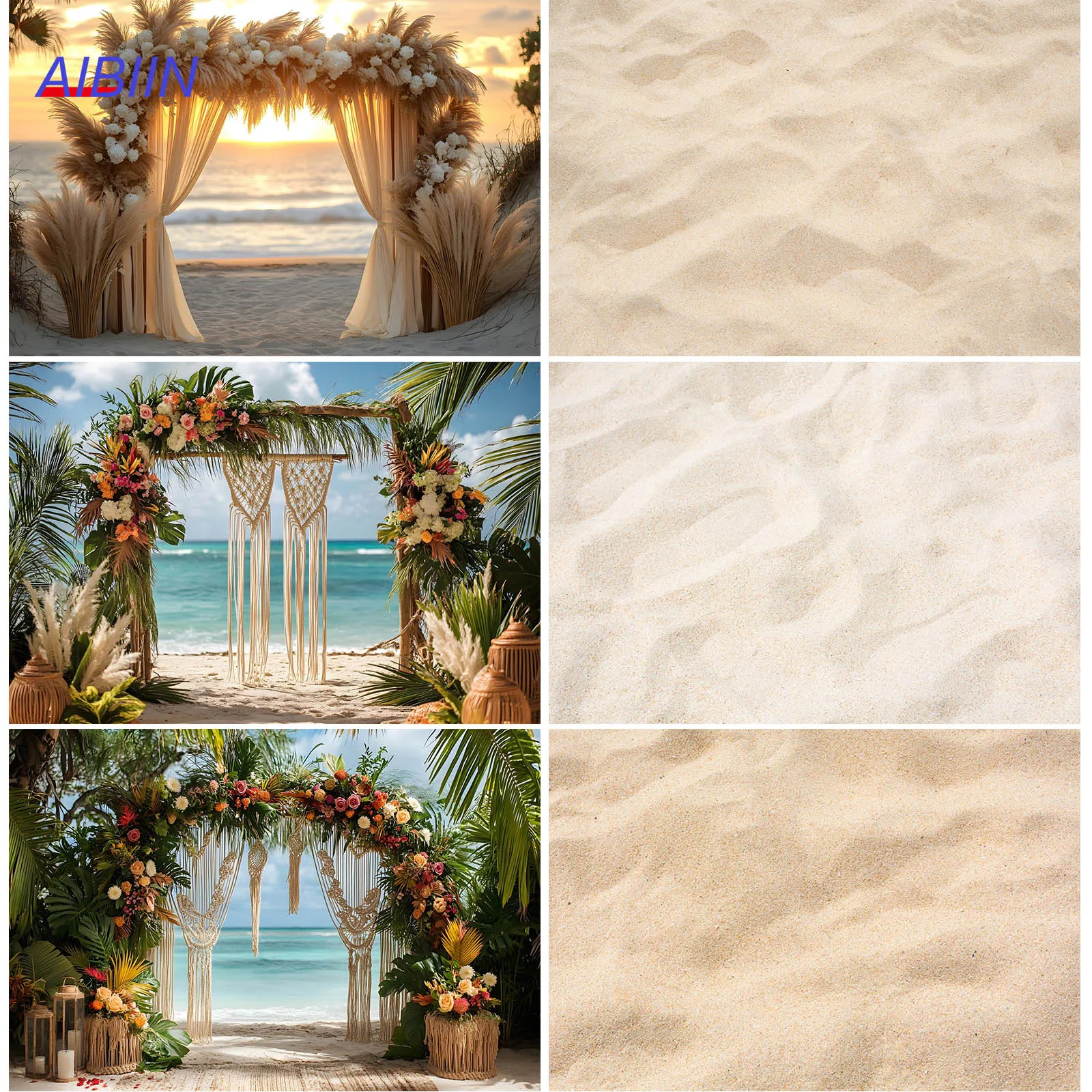 

Boho Seaside Wedding Photography Backdrop Beach Sea Sunset Palm Trees Family Party Decor Couple Portrait Photozone Background