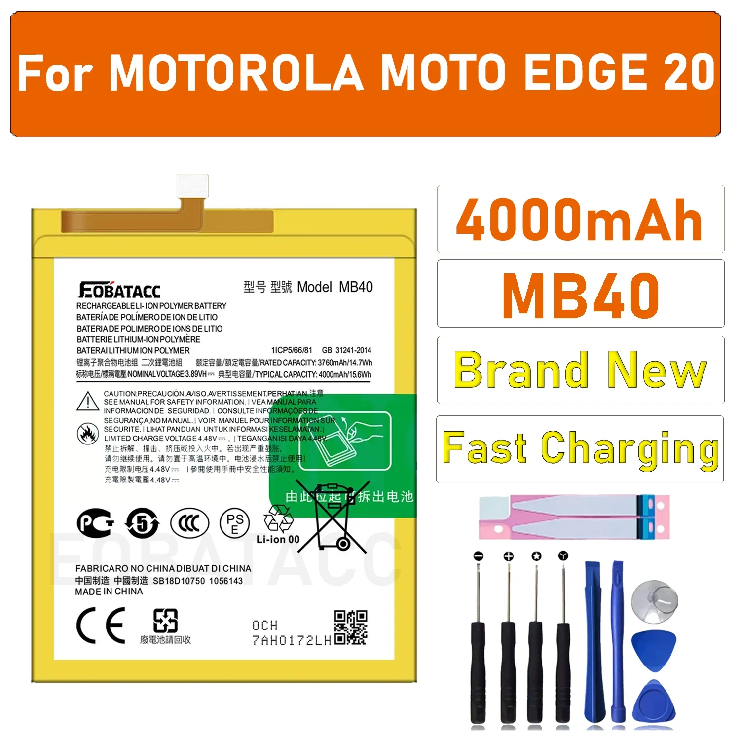 

100% Original Genuine MB40 Battery For Motorola Edge 20 XT2143-1 4000mAh High Quality Capacity Batteria + Free Tools 4.4 7 R