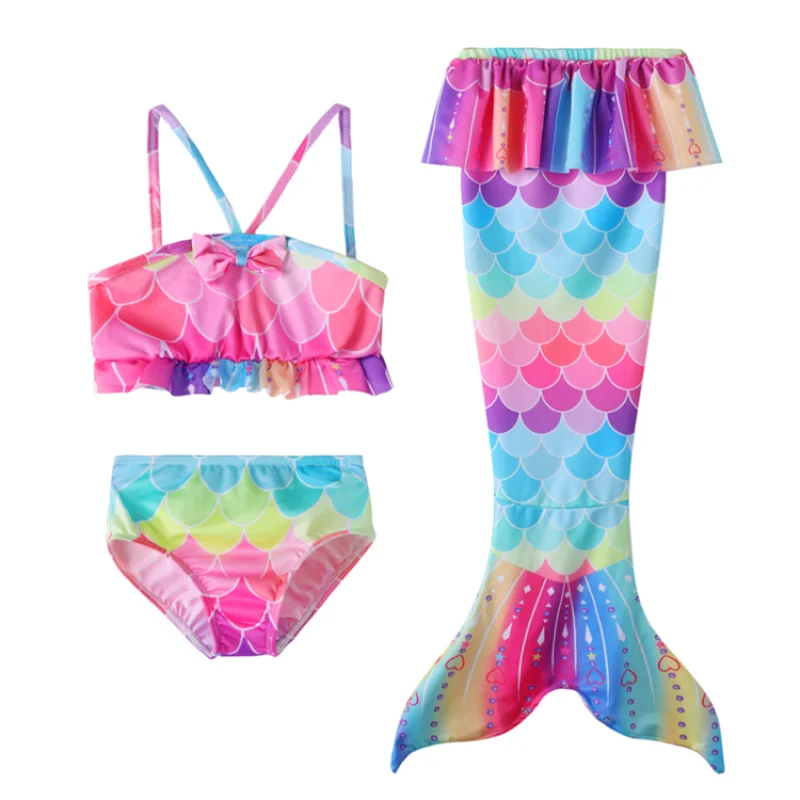 New Style 3 PCS Printing Mermaid Tail Swimsuit Custom Bikini Swimwear for Kid Girls Summer Beachwear Bathing Suit