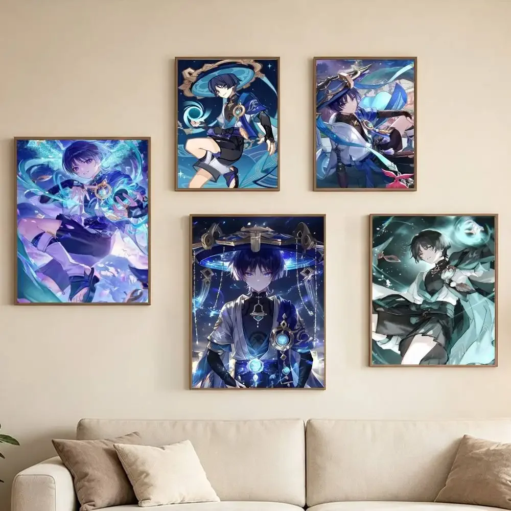 Genshin Impact Wanderer-R Poster Waterproof Wall Art  For Bar Living Room Vintage Decor High Quality Print Gift