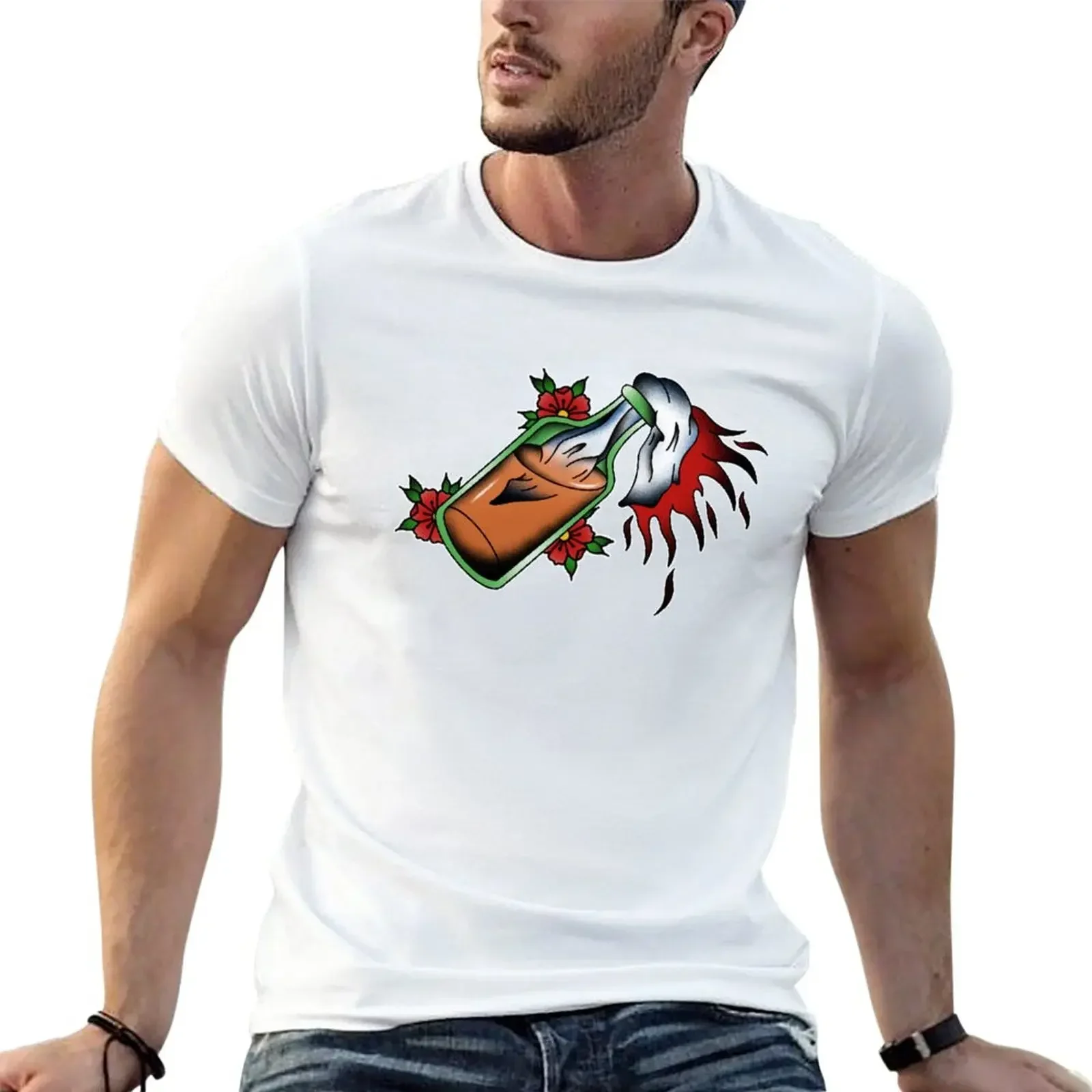 Full Colour Molotov Cocktail T-Shirt summer top customs graphics mens  t shirts