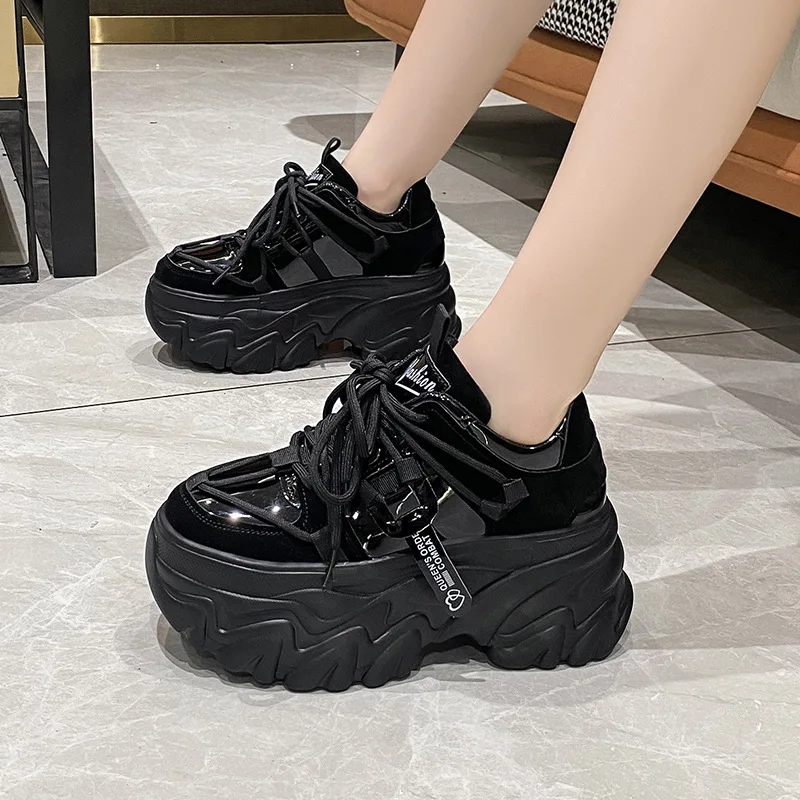 Autumn Breathable Thick Bottom Casual Shoes New 2023 Women\'s Chunky Leather Sneakers High Platform Ulzzang Sports Dad Shoes