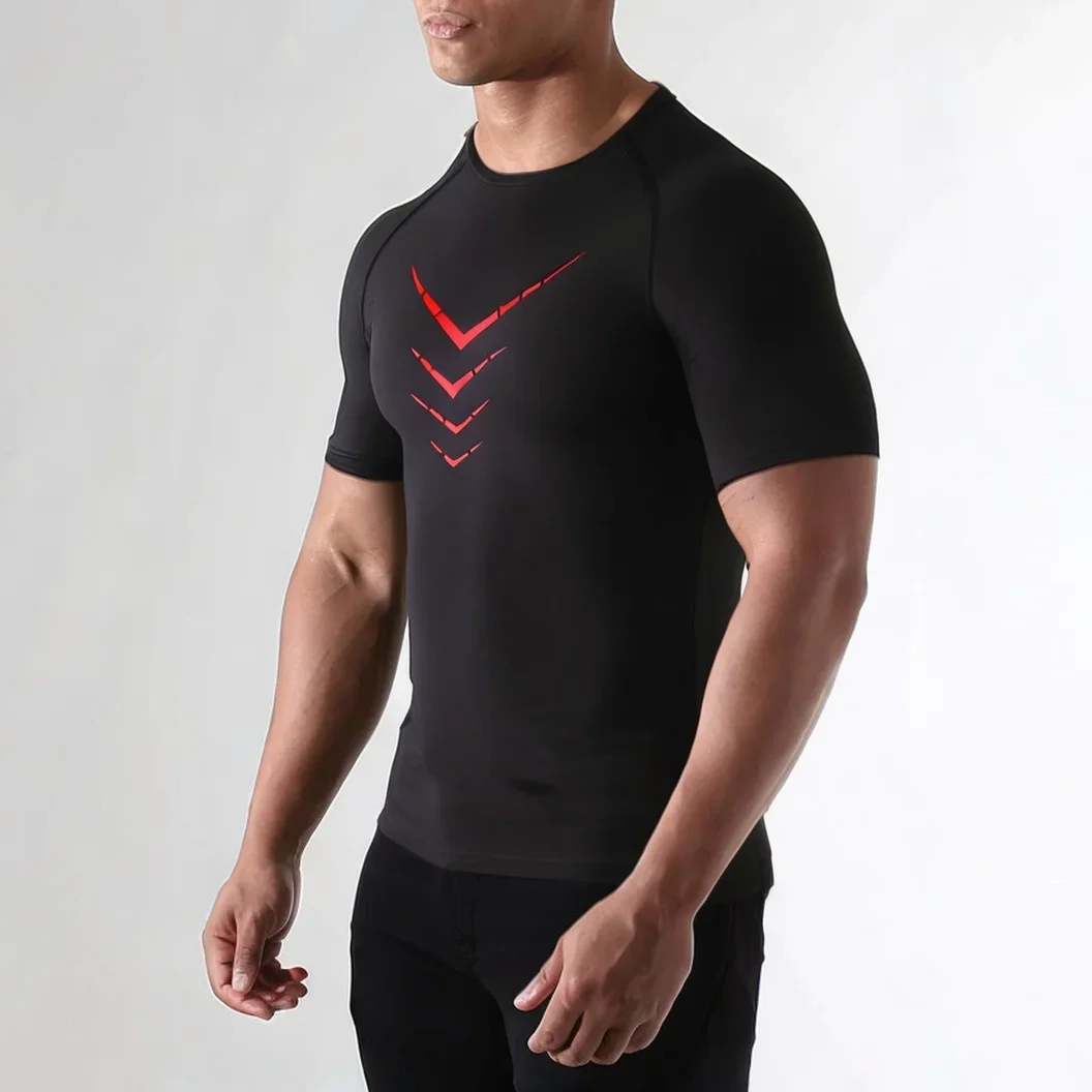 Compression Short Sleeve T-Shirt Men's Running Training Sports Wear Breathable Bodybuilding Top Workout Fitness Clothing image 2
