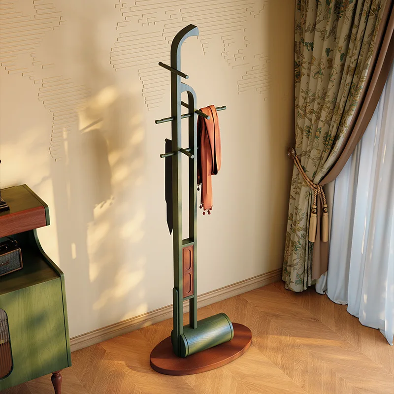 French retro solid wood coat rack floor-to-ceiling bedroom hanger 2025 new medieval home living room hanger