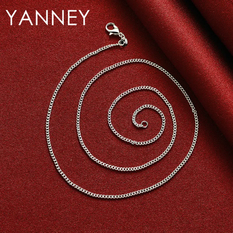 925 Sterling Silver 2MM 16-30 Inches Side Chain Necklace Women Men Fashion Charm Wedding Party Hip Hop Jewelry