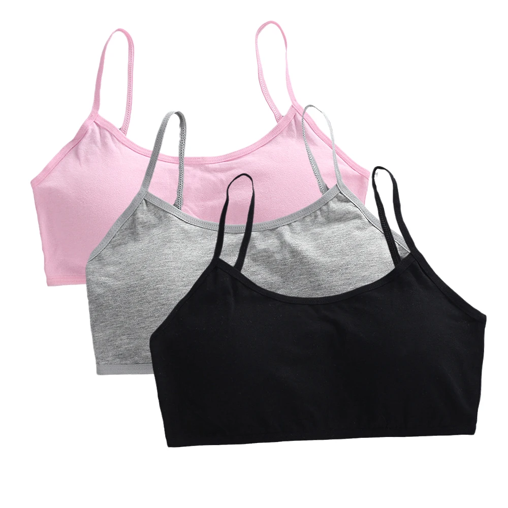 3pcs Teen Girls Cotton Tube Tops Young Children Underwears Student Girls Wireless Solid Color Bras Kids Sports Training Bra Vest