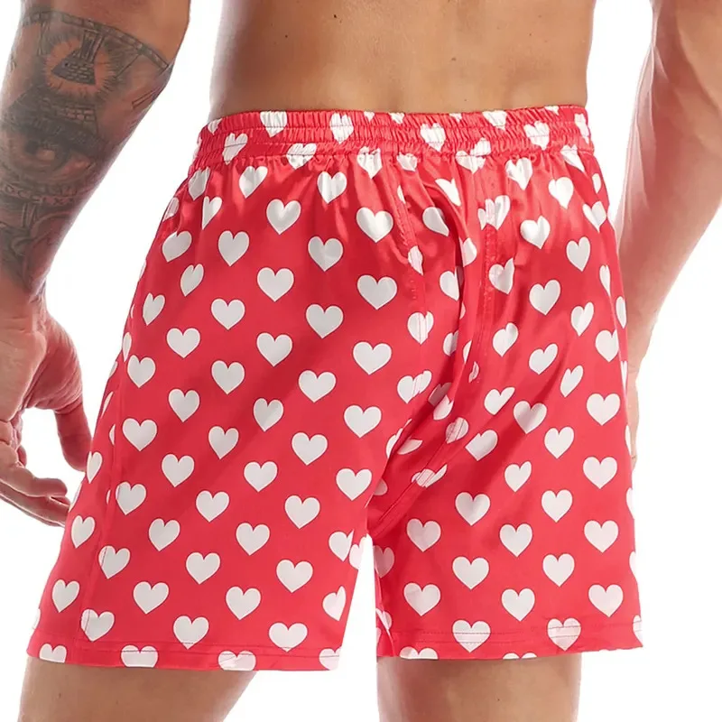 Mens Cute Love Heart Print Shorts Classic Soft Boxer Lightweight Loose Sports Short Pants