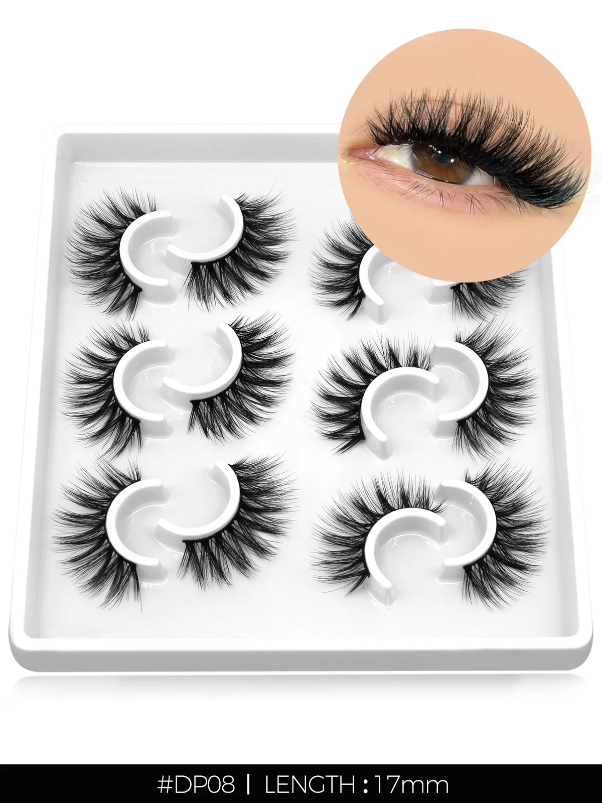 3D Natural False Lashes, Cat Eye, 6 Pairs