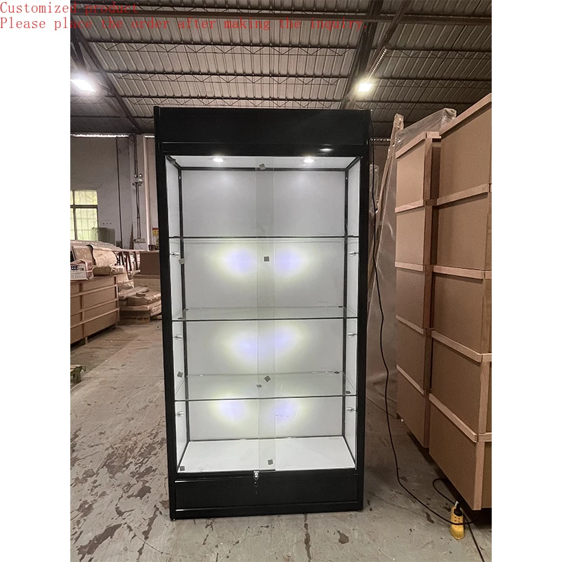 

Custom.Cheap Glass Display Showcase Cabinet Display Case for Shop Lockable LED Light Smoke Shop Showcase