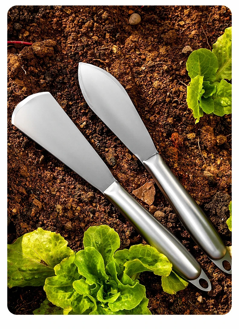 Garden Hand Trowel - 厚みのあるステンレス製シャベル、一体成型による移植用具、人間工学に基づいたデザインのハンドル、防錆加工を施した手動用シャベル。
