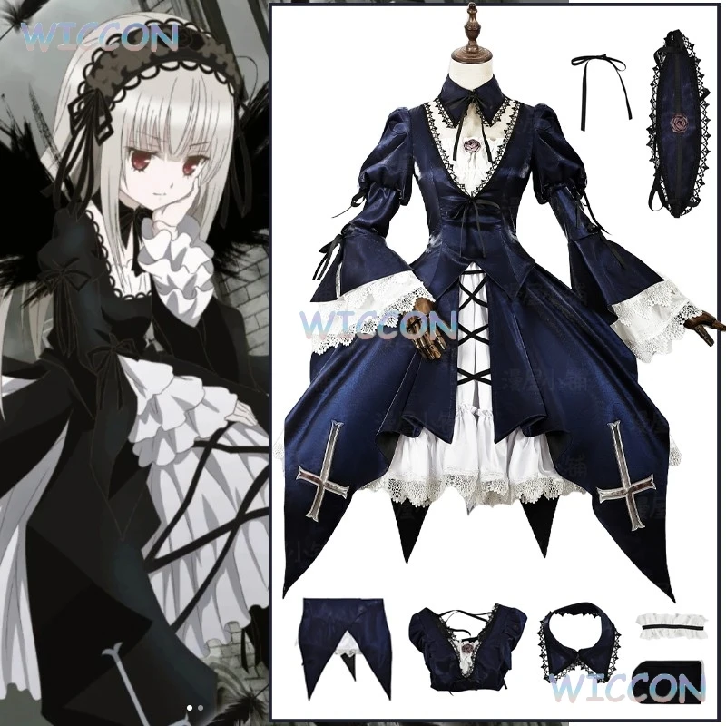 

Mercury Lampe Cosplay Costume Anime Roses Maiden Cosplay Suigintou Mercury Lampe Cosplay Gothic Lolita Velvet Dress Full Set