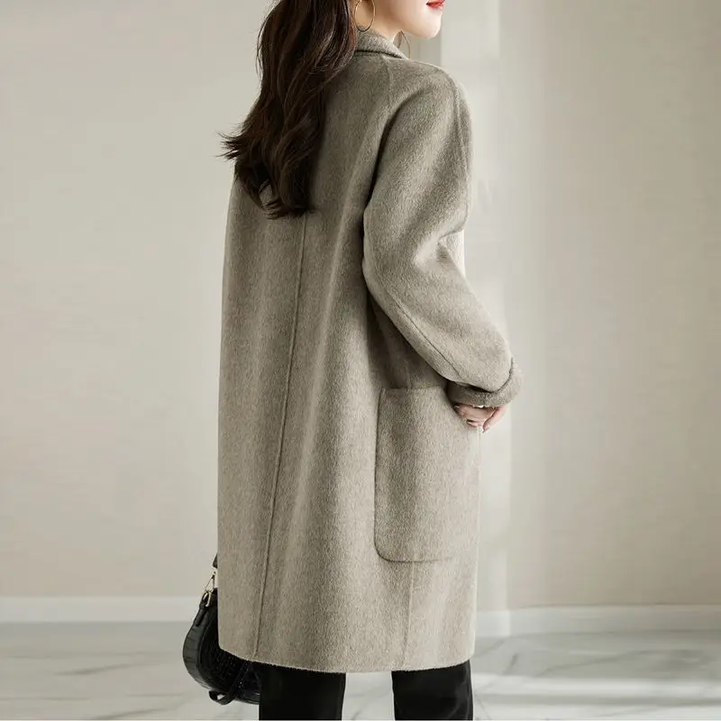 2023 autumn and winter new double-sided woolen coat women's medium and long suit collar temperament high-end loose and thin