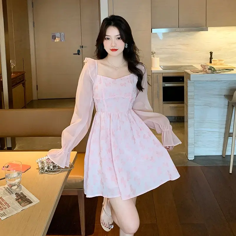 Vestido floral feminino barato casual na moda elegante luxo de alta qualidade estilo flor coreana y2k chiffon vestidos de manga longa femininos