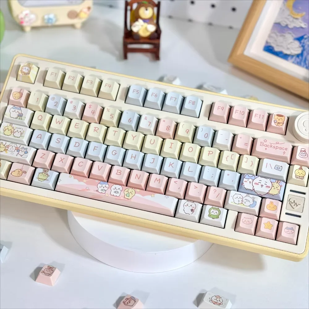 Spring Wilderness Girls Cute Cherry Keycaps PBT 95 Keys Heat Sublimation for Mechanical Keyboards