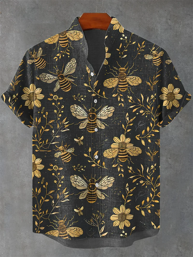 

Новая мужская новая льняная рубашка с короткими рукавами и элегантным художественным узором с рисунком котенка, летняя повседневная удобная рубашка