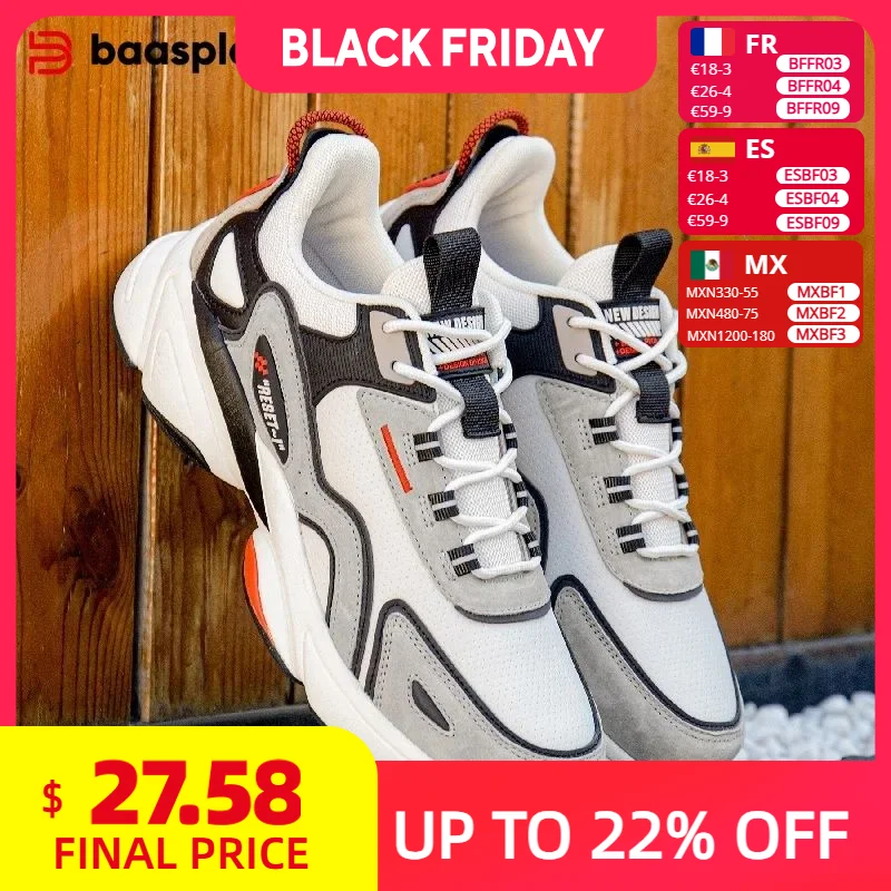 

Baasploa Sneakers Men Running Shoes Non-slip Breathable Casual Walking Shoes Comfortable Leather Sneakers Male Waterproof Shoes