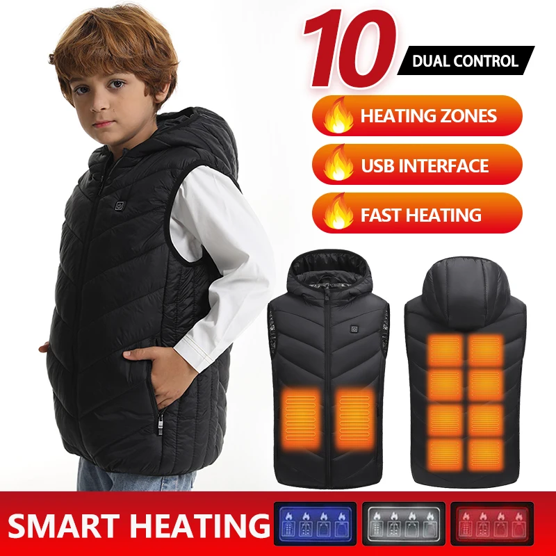 Children's heating vest winter ten-zone USB smart heating front and back hot compress quick heating cotton vest