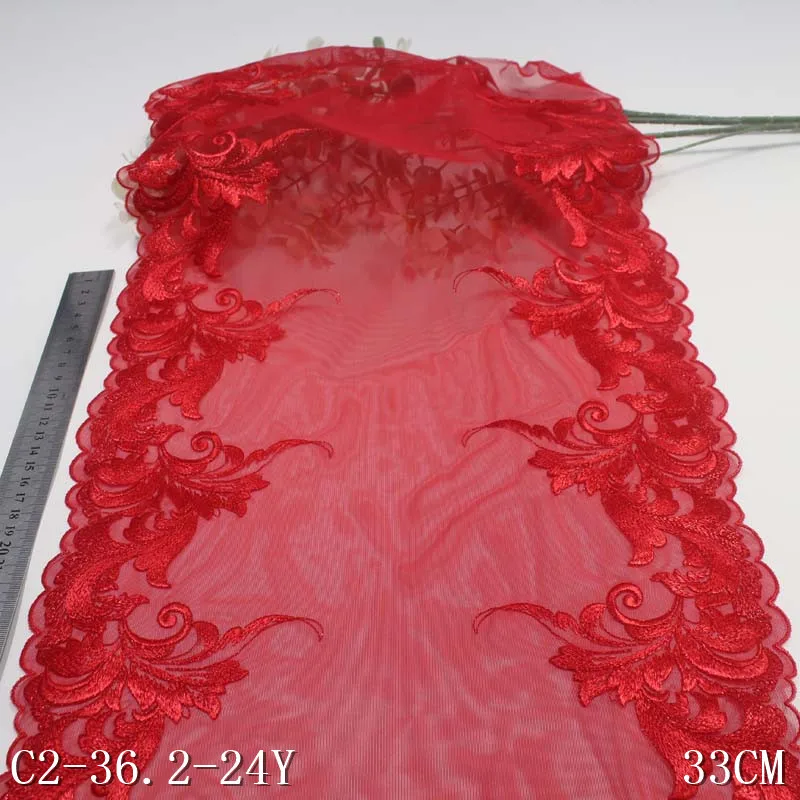 

15 Yards Red Two Tones Floral Embroidery Lace Trim For Clothing Accessory Dress Sewing Applique Costume Lace Fabric