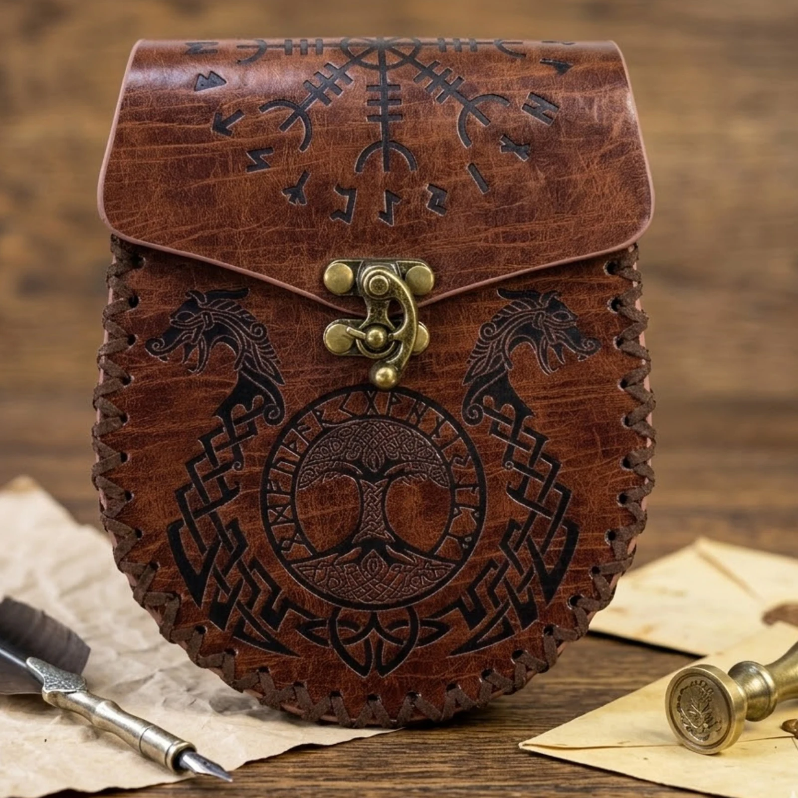 

Renaissance Costume Accessories Retro Waist Bag Medieval Viking PU Leather Coin Purse Unisex Portable Fanny Pack for LARP Cosplay Party