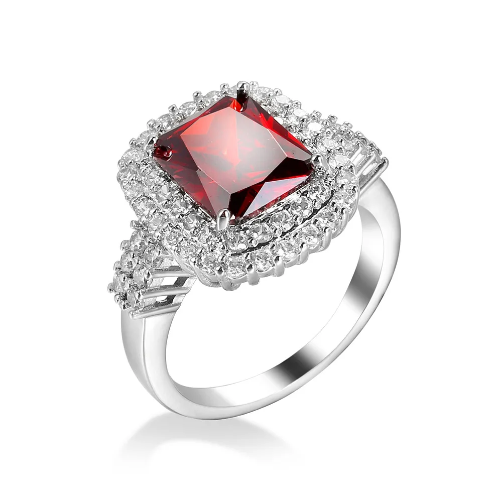 SODROV Vintage Square Red Color Zircon Jewelry Engagement Wedding Rings for Women