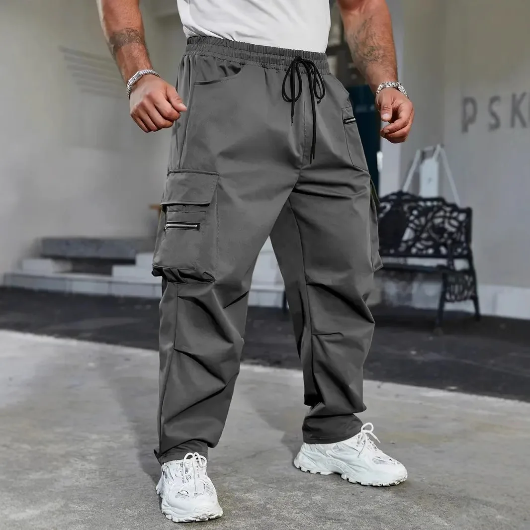 سراويل مدببة تكتيكية كلاسيكية للرجال سراويل صيفية بسحّاب سراويل فضفاضة غير رسمية بجيوب كبيرة Y2K ملابس خروج رفيعة