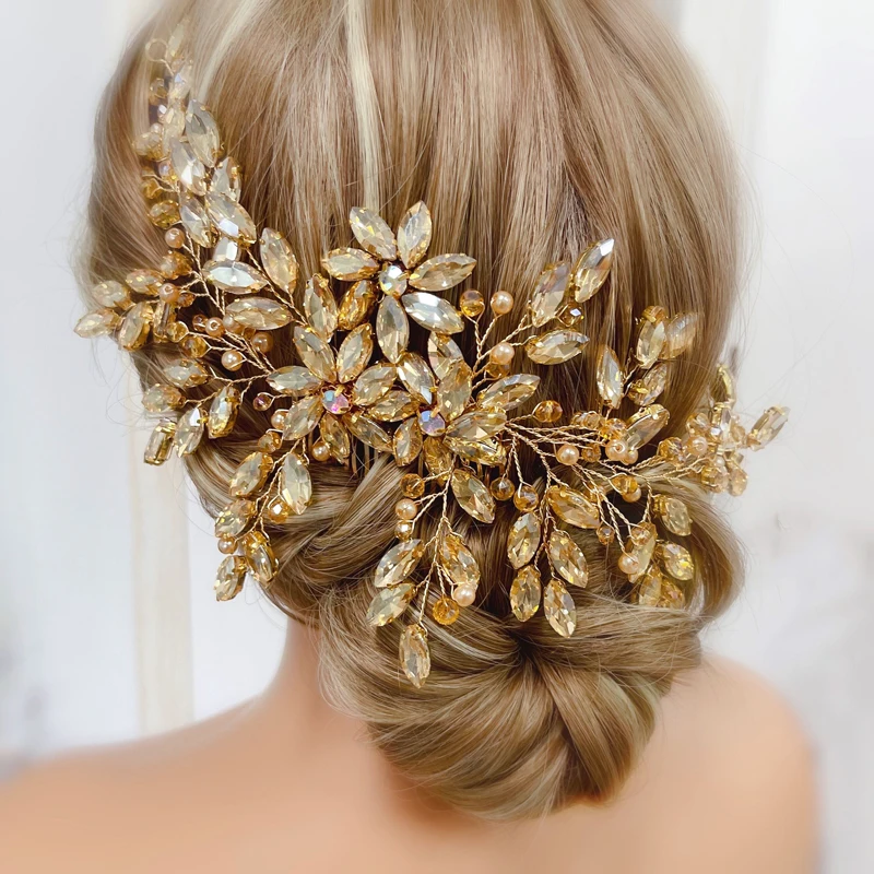 Bridal Rhinestone Hair Comb Large Crystal Wedding Headpiece Handmade for Women Pearl Fashion Wedding Hair Accessories Silver Color Crystal  main image 2