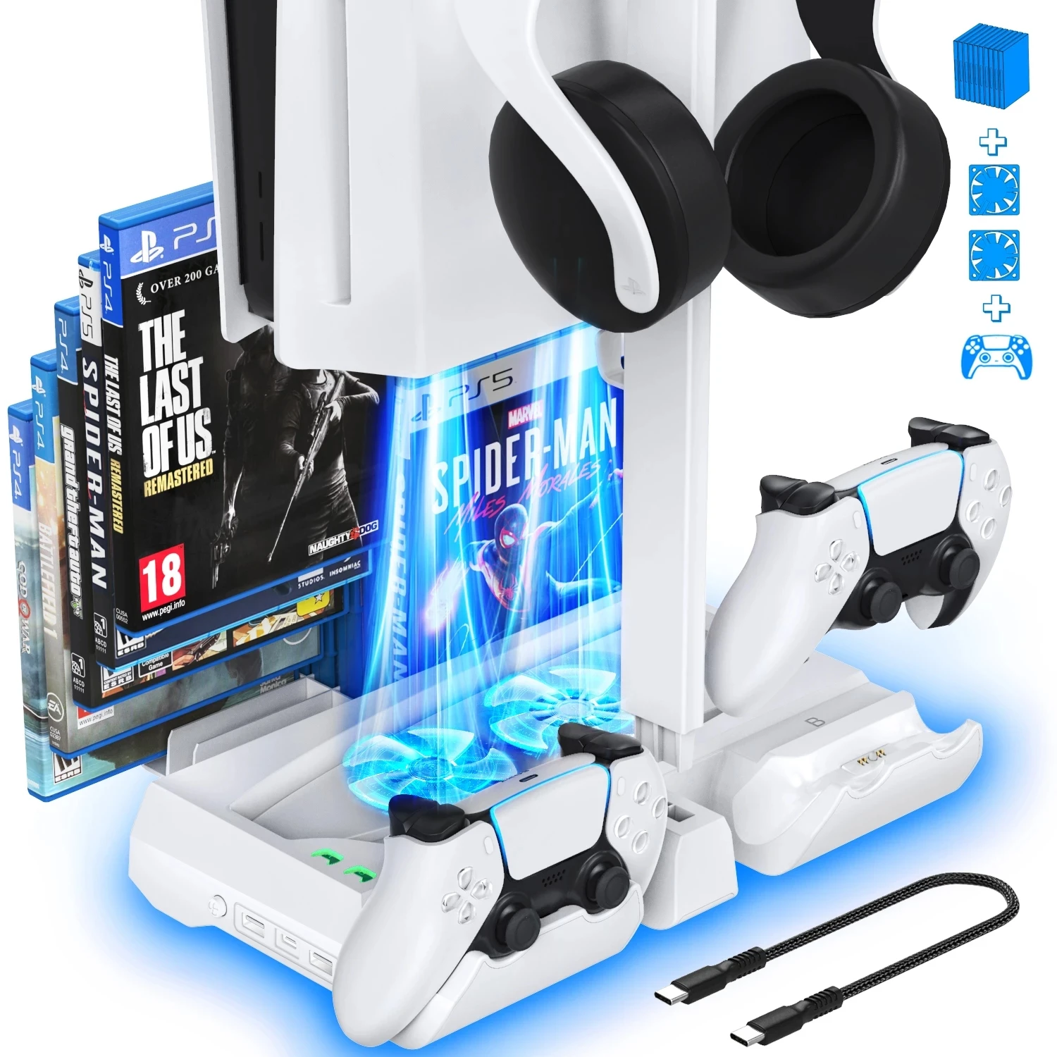 

OIVO for PS5 Dual Controller Charger Console Vertical Cooling Stand with 12 Game Slot For Sony Playstation5 Disc/Digital Console