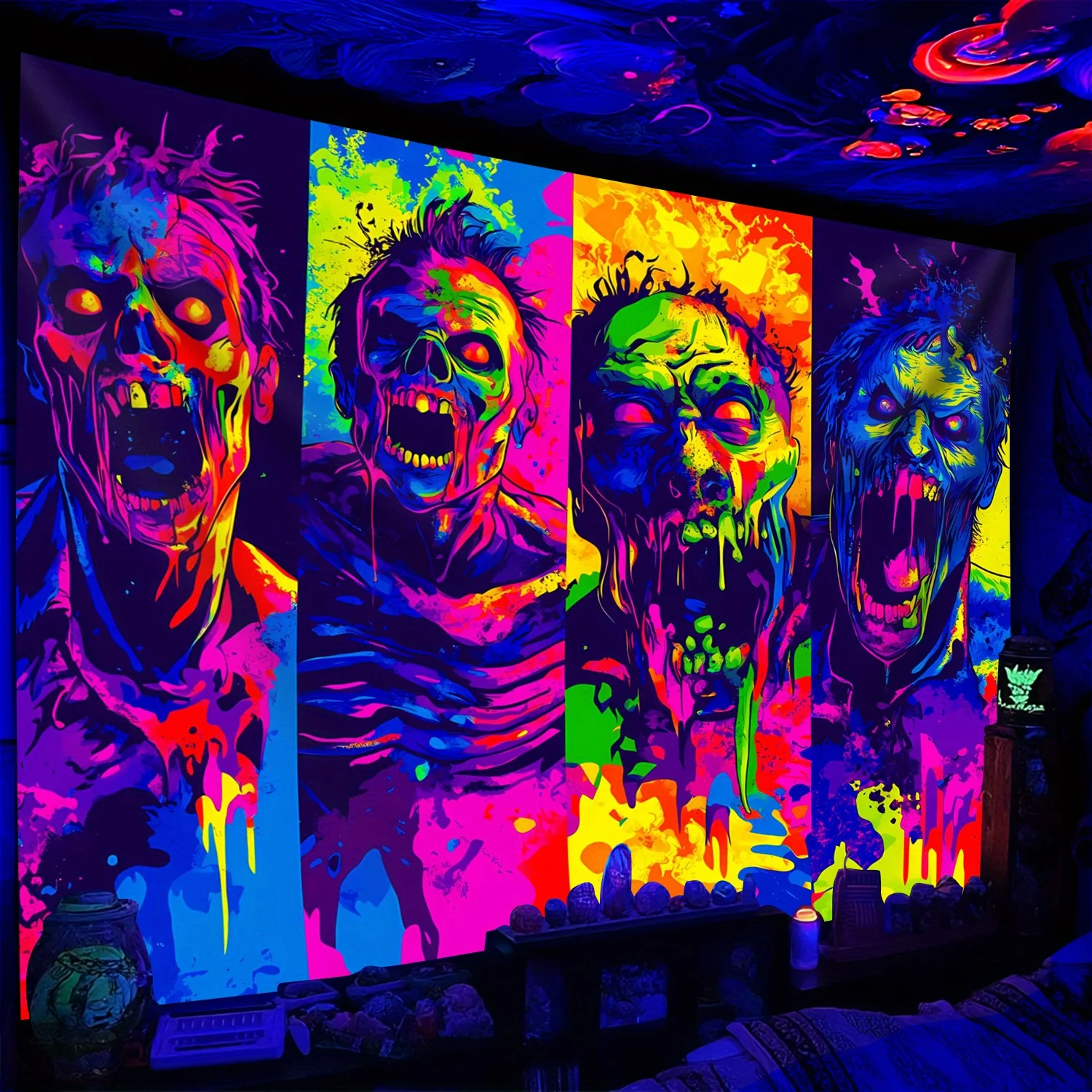 VIKAMA Halloween Zombie Wandteppich Wohnzimmer, Schlafzimmer, Spielzimmer Urlaub Party Wanddekoration Hängende Heimdekoration