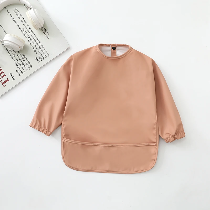 아기 턱받이 손수건 단색 아트 스목 긴팔 방수 유아용 식사 앞치마 아기 수유용품