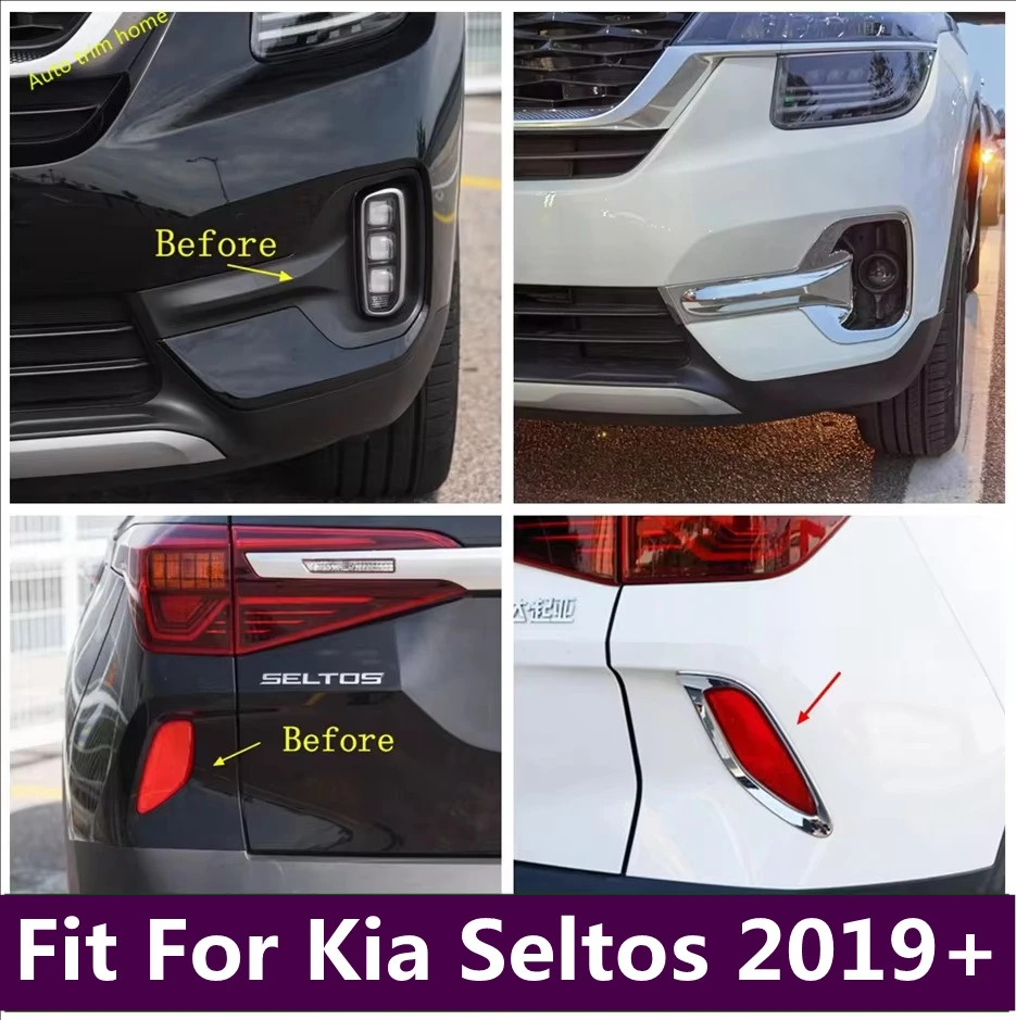 

ABS Chrome Carbon Fiber Front Rear Bumper Fog Light Lamp Decoration Frame Cover Trim For Kia Seltos 2019 - 2021 Car Accessories