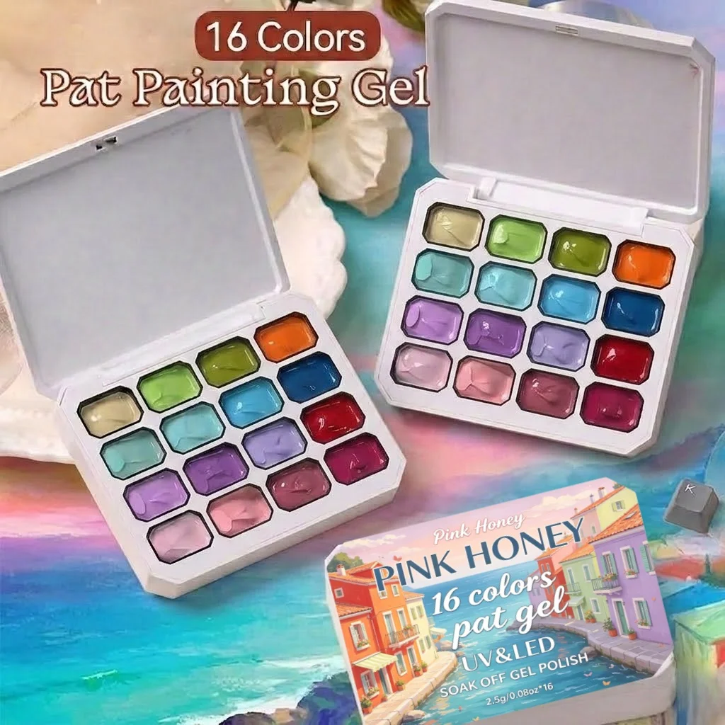 16 Color Macaron Solid Nail Polish Adhesive, High Saturation Gloss Color Nail Kit, Fashionable LED Nail Art, Perfect Gift
