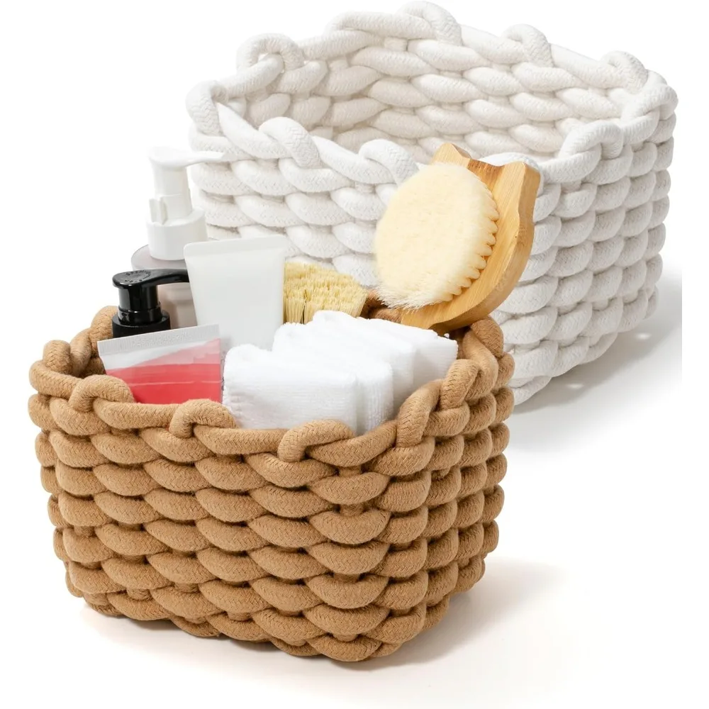 Aufbewahrungskörbe, 2er-Pack für die Organisation zu Hause, dekorativer Korb aus Makramee-Gewebe für Kosmetika, Make-up, Spielzeug, Schrank, Wohnzimmerbett