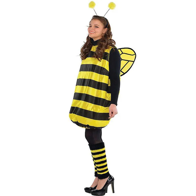 Xmas Costumes Women Halloween Cosplay Set Halloween Bee Dress with Wings Headband Leg Sleeves for Role-playing Accessories