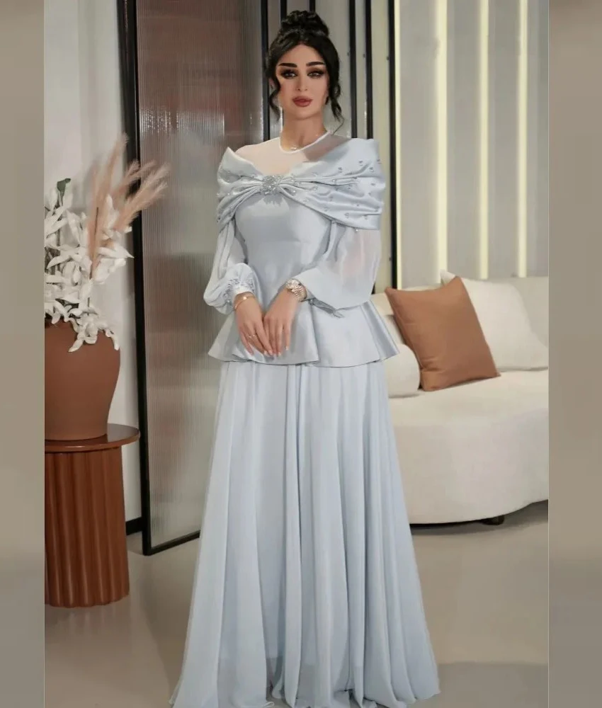 

MCDV Customized Graceful Velvet A-Line Crystal 3D Bow Evening Dress Temperament O-neck Long Sleeves Floor Length Prom Gowns