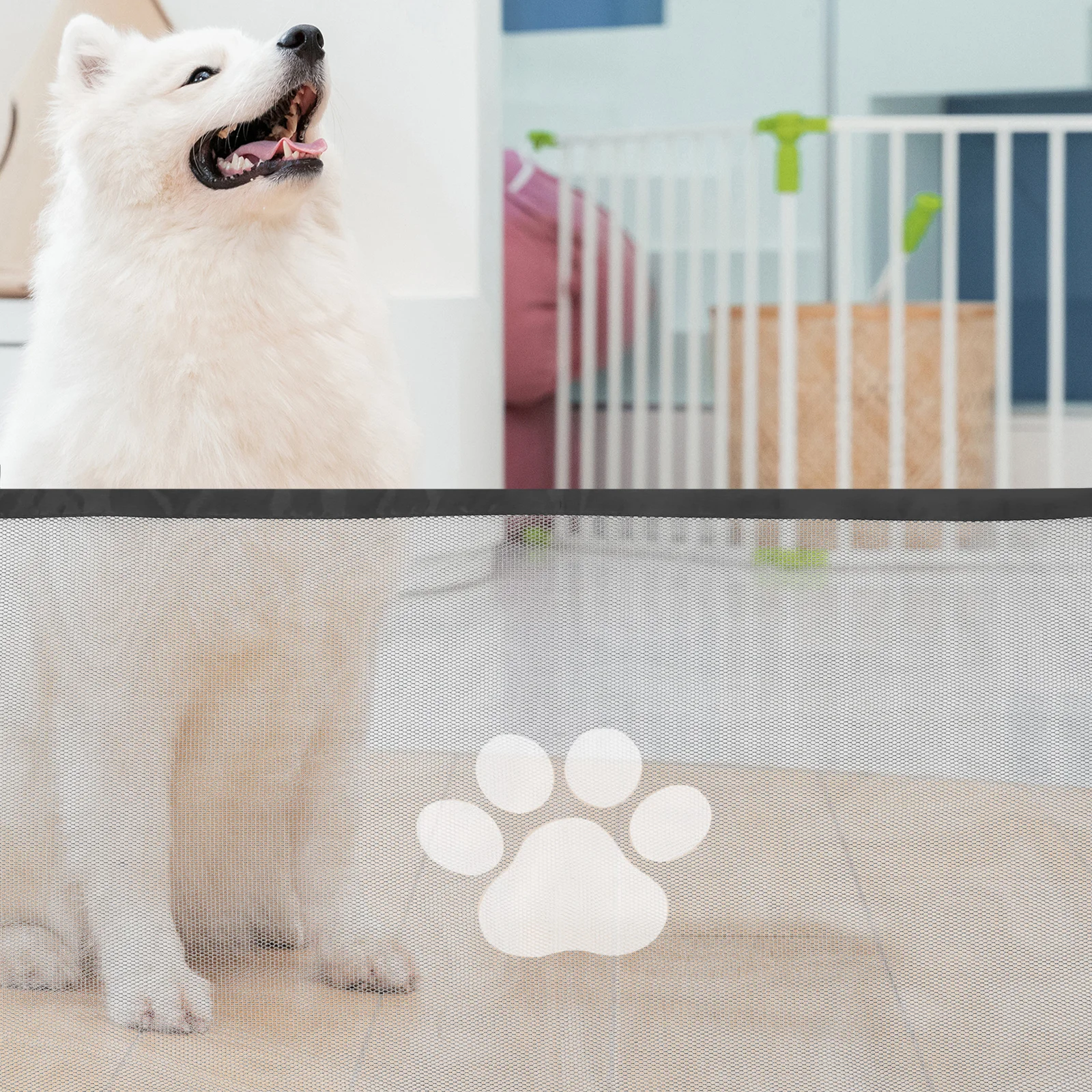 

Portable Pet Mesh Gate Foldable Dog Cat Barrier Easy Carry Breathable Safety Gate For Doorways Cars Suv Hallways Small Pet