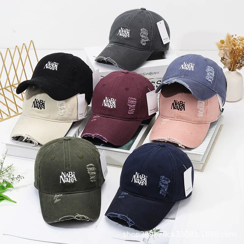 Hip Hop Washed Denim Baseball Cap Trendy Streetwear Peaked Cap Fashion Couple Outdoor Ripped Hat for Men Women