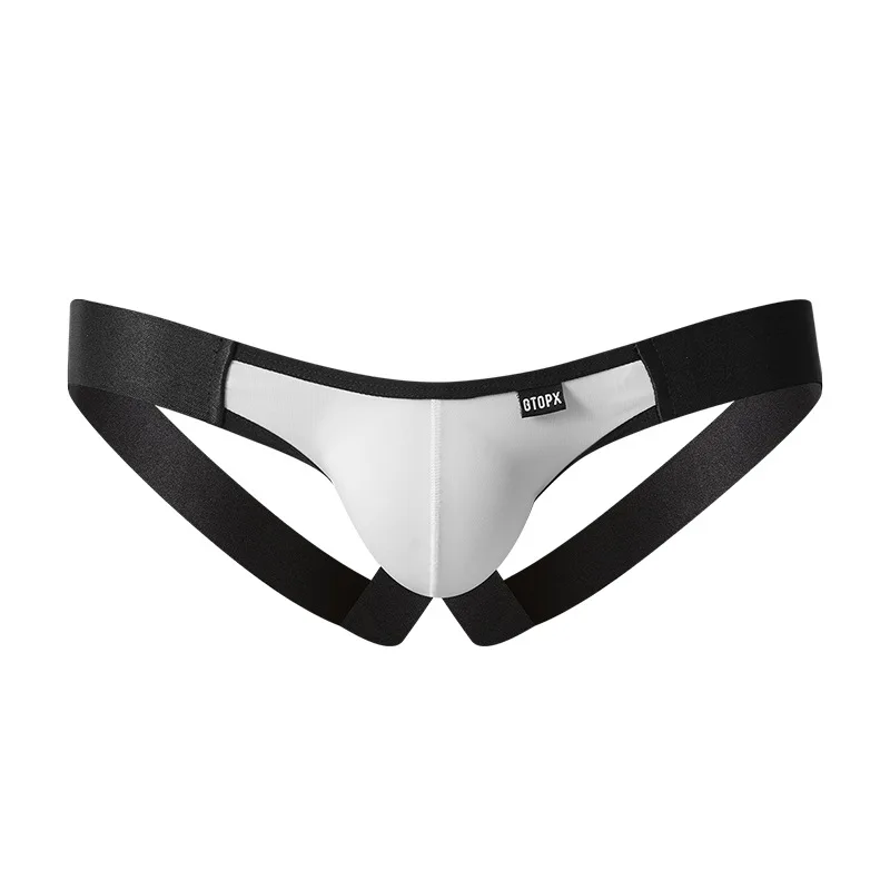 Homens de seda gelo Jockstrap Bikini Slip Thong, Tanga Cordas, Tanga dupla tanga de volta aberta, Lingerie Erótica Gay, Roupa Interior Sexy