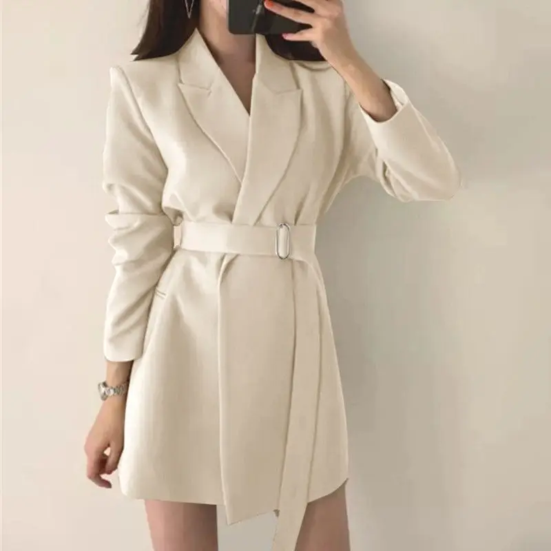 Veste longue slim avec ceinture pour femme, tempérament trempé, simple, confortable, tout match, printemps, automne, nouveau, 2024