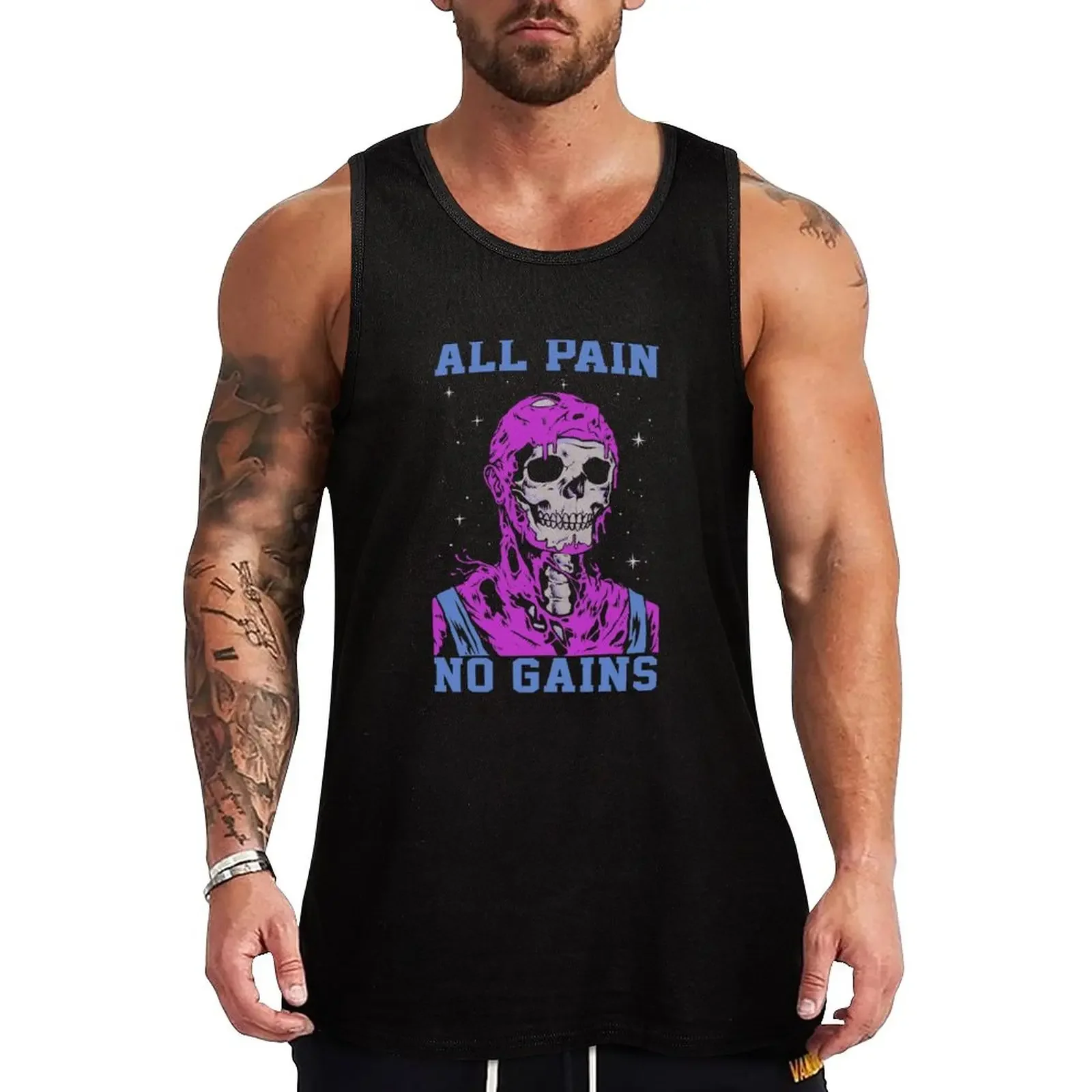 

New Skeleton All Pain No Gains Tank Top Bodybuilding clothing man sports clothes for men mens clothing