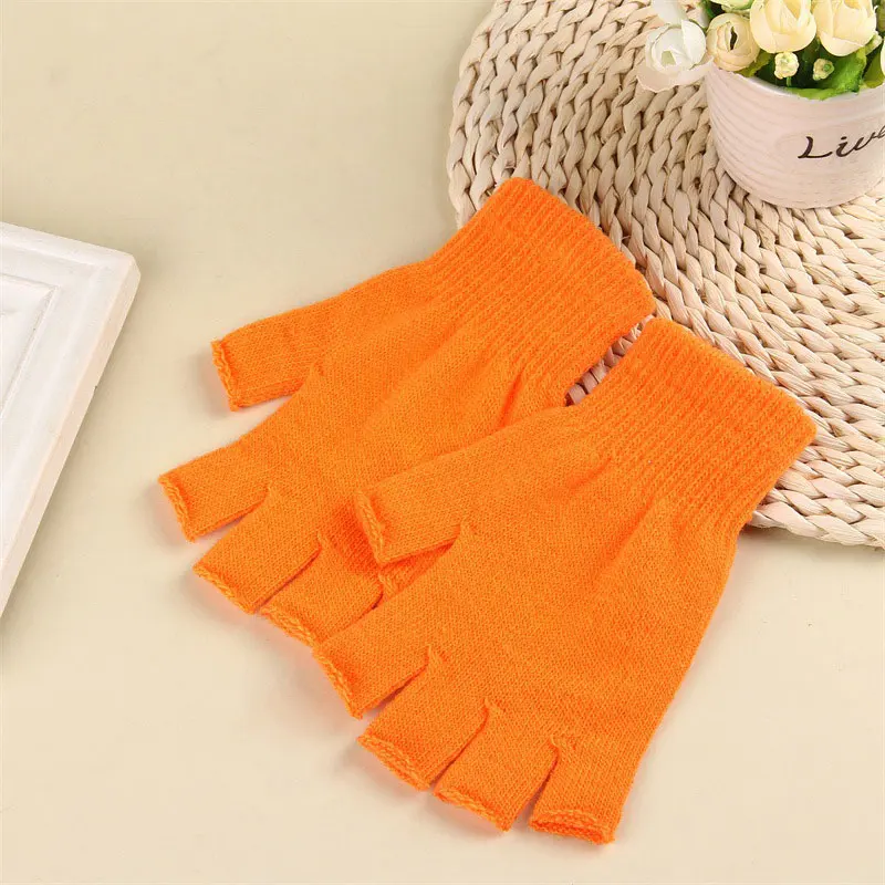 1pair Fingerless Gloves For Women Men Solid Color Half Finger Mittens Winter Warm Soft Short Gloves Thick Knitted Mittens