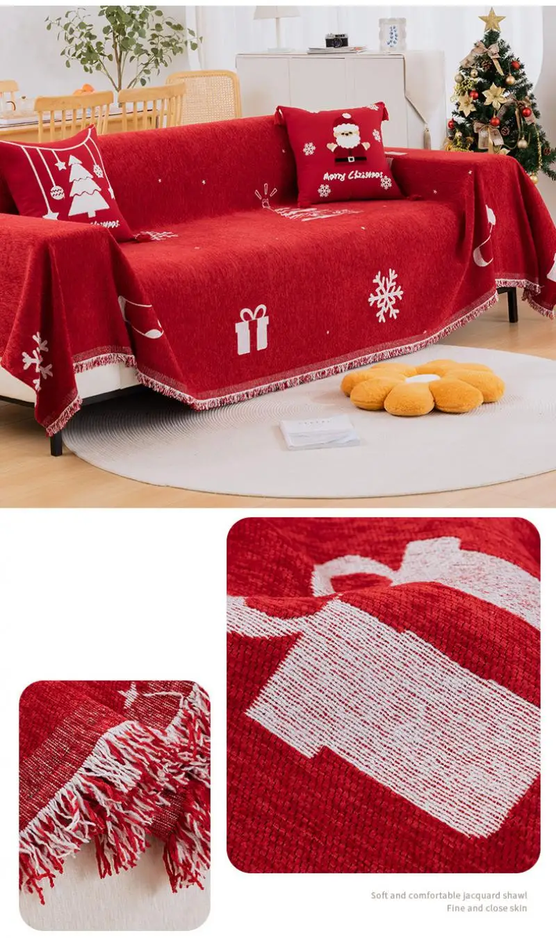Weihnachts- und Feiertags-Sofabezug, einteilig, rutschfest, staubdicht, multifunktional, dekorative Decke – Detail 9