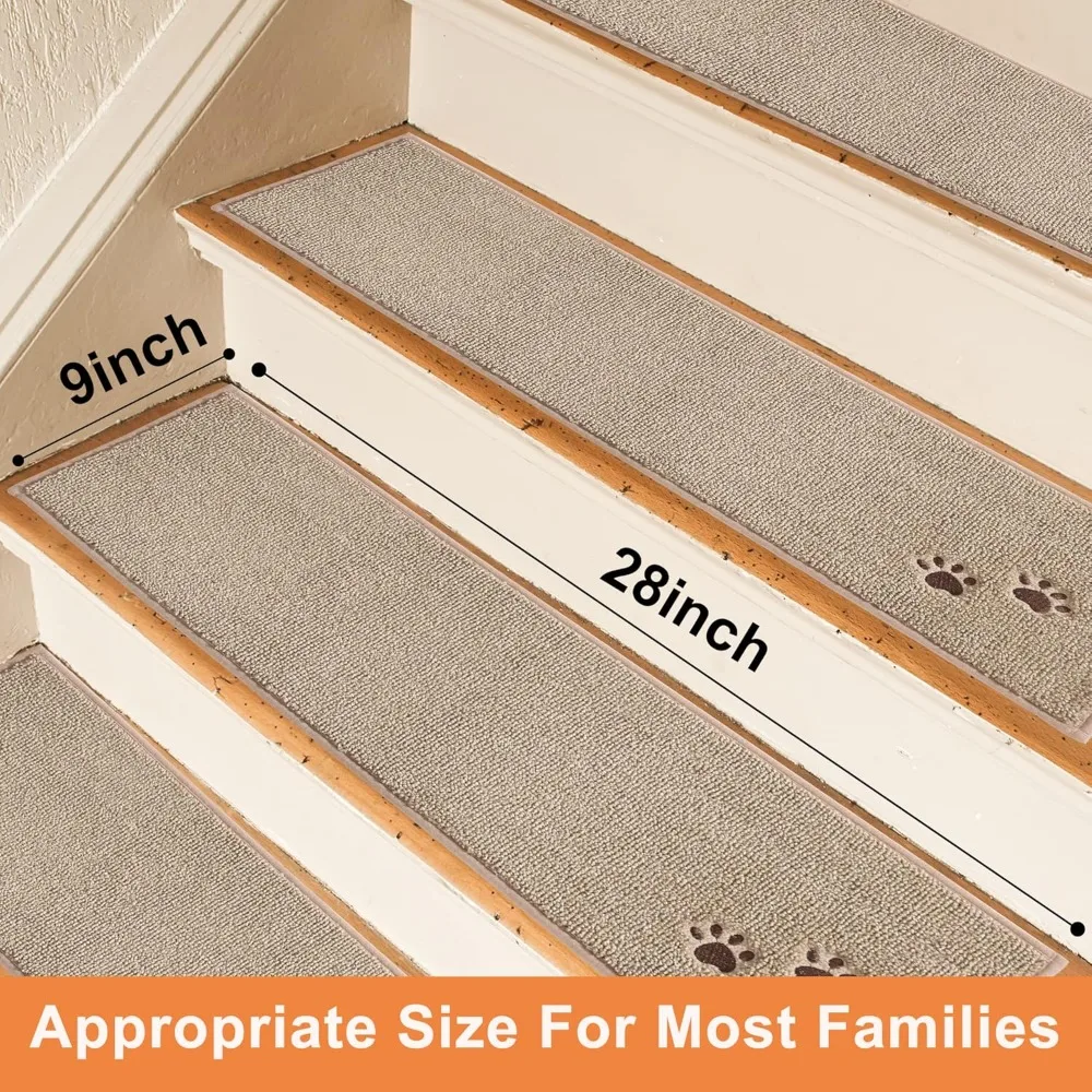 Wooden Steps, Anti Slip Stair Treads, Machine Washable Carpet Stair Treads, 28 Inch X 9 Inch Soft Indoor Stair Treads