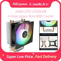 Coolcirc A400 CPU COOLER 4 tubos de calor 9cm RGB enfriador PC radiador refrigerado por aire rodamientos hidráulicos silenciosos para AMD AM2/AM3/AM4