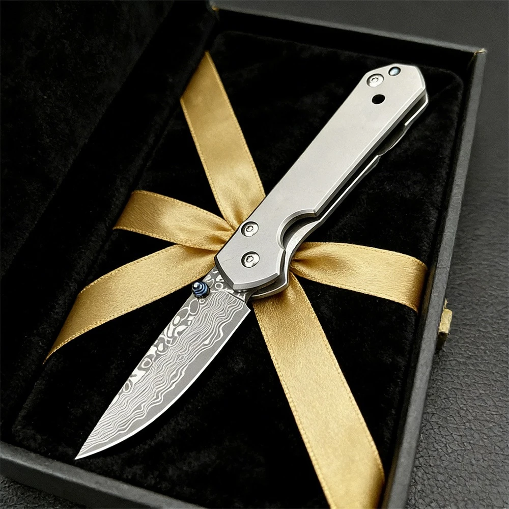 

High-Quality Pocket Folding Knife with Damascus Blade and Titanium Alloy Handle Outdoor Camping Travel Hiking Portable Tool