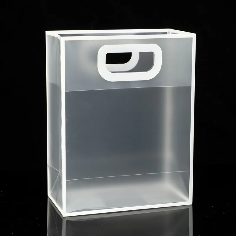 New Portable PVC Transparent Gift Handbag White Border Medium Size Clear Tote Bag Birthday Wedding Party Guest Packaging Bag
