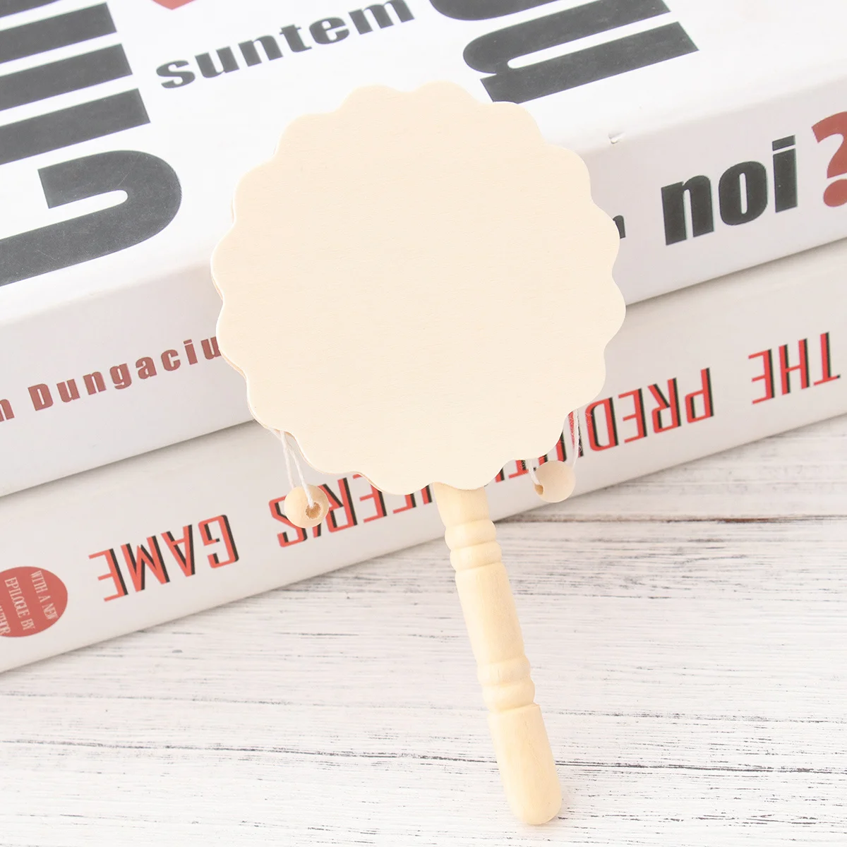 7Pcs DIY Wooden Rattle Drum Unfinished Handheld Painting Kit Shaking Pellet Drum Child Creative Interactive Educational Gift