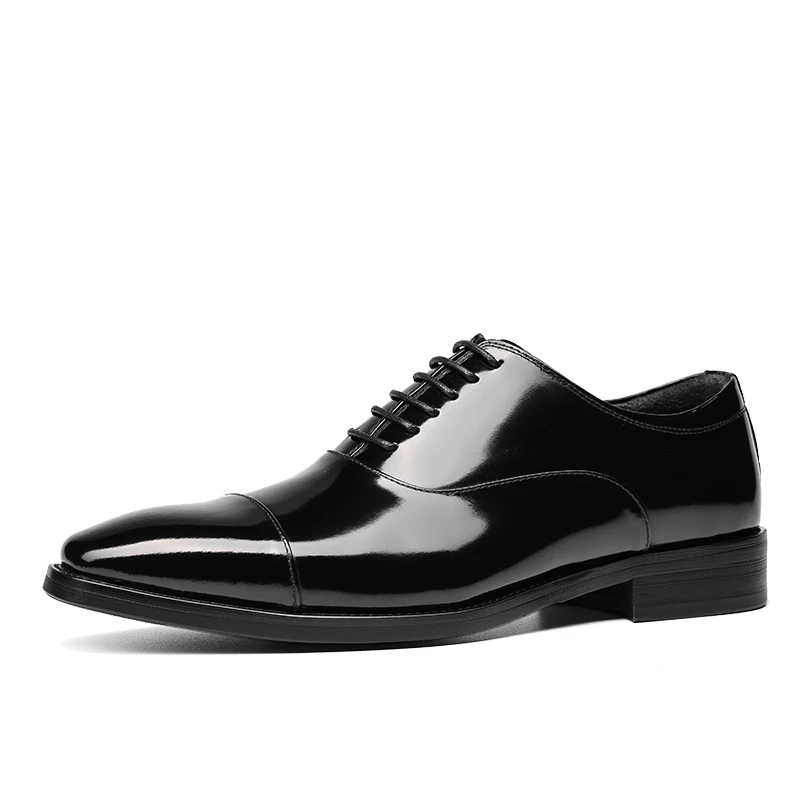 HKDQ Genuine Leather Men Oxford Genuine Dress Shoes Fashion Wedding Pointed Toe Lace Up Business Shoes Formal Black Party Shoe